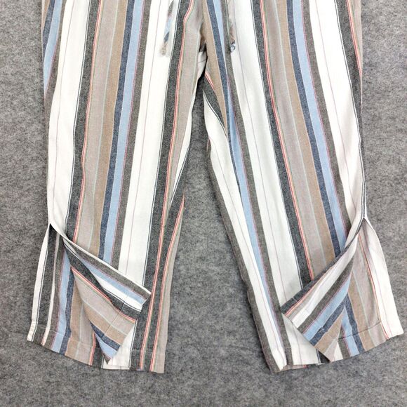 Chelsea & Theodore Pants Sz 1X Linen Blend Striped Cropped Wide Slit Leg Beach - Picture 3 of 11